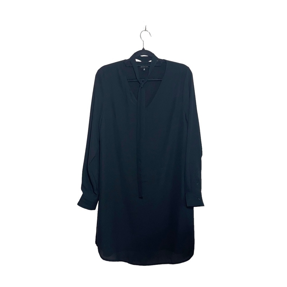 Who What Wear Black Tie Neck Shift Dress Long Sleeve Knee-length Medium Women’s